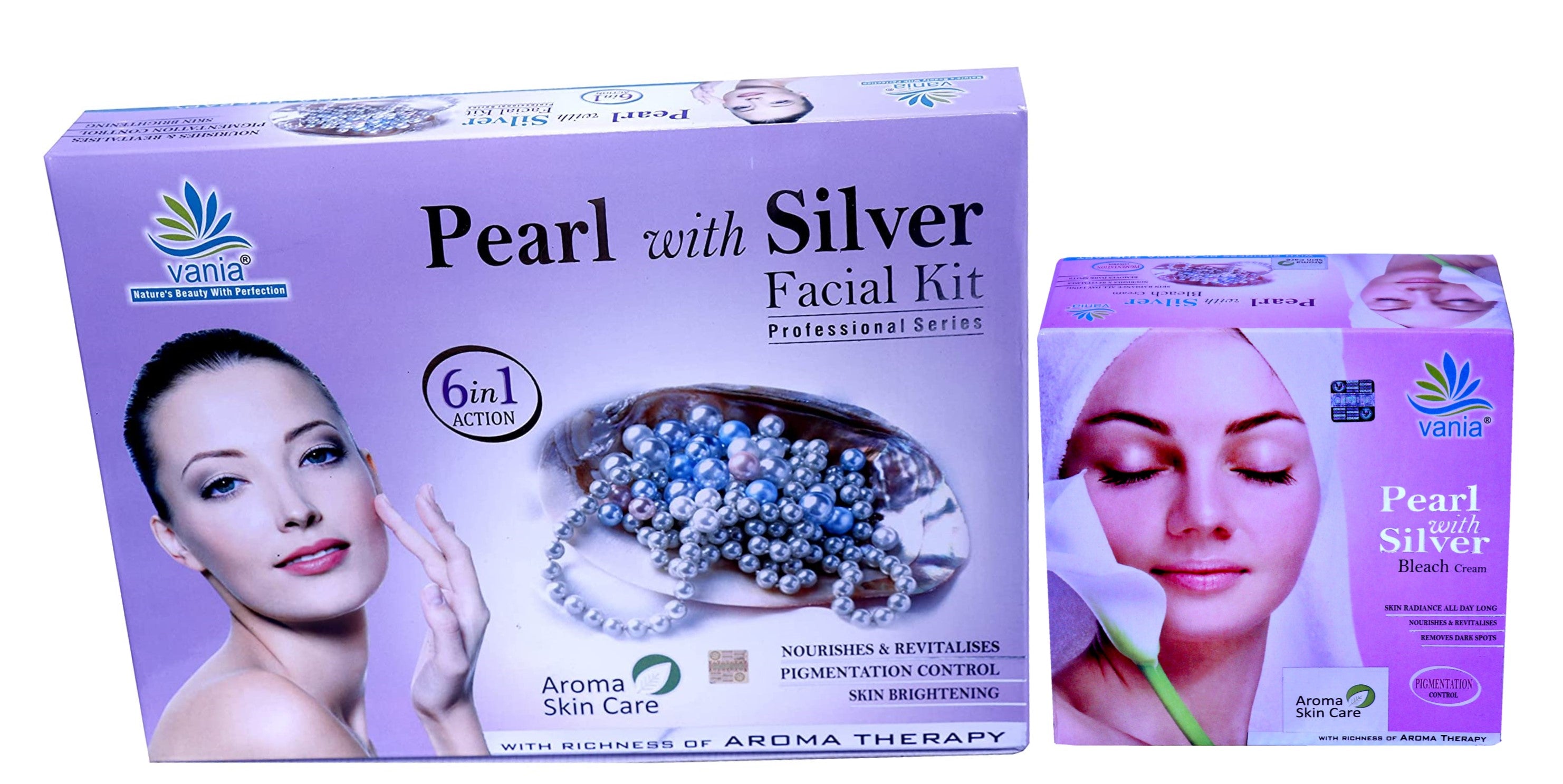 Vania Pearl & Silver Facial Kit 300g + Bleach Cream 250g | Unisex | Glowing Whitening Skin | Nourish & Revitalize | Fairness | Aroma Oil Blend | Self/Parlour Use | Cooling | No Irritation