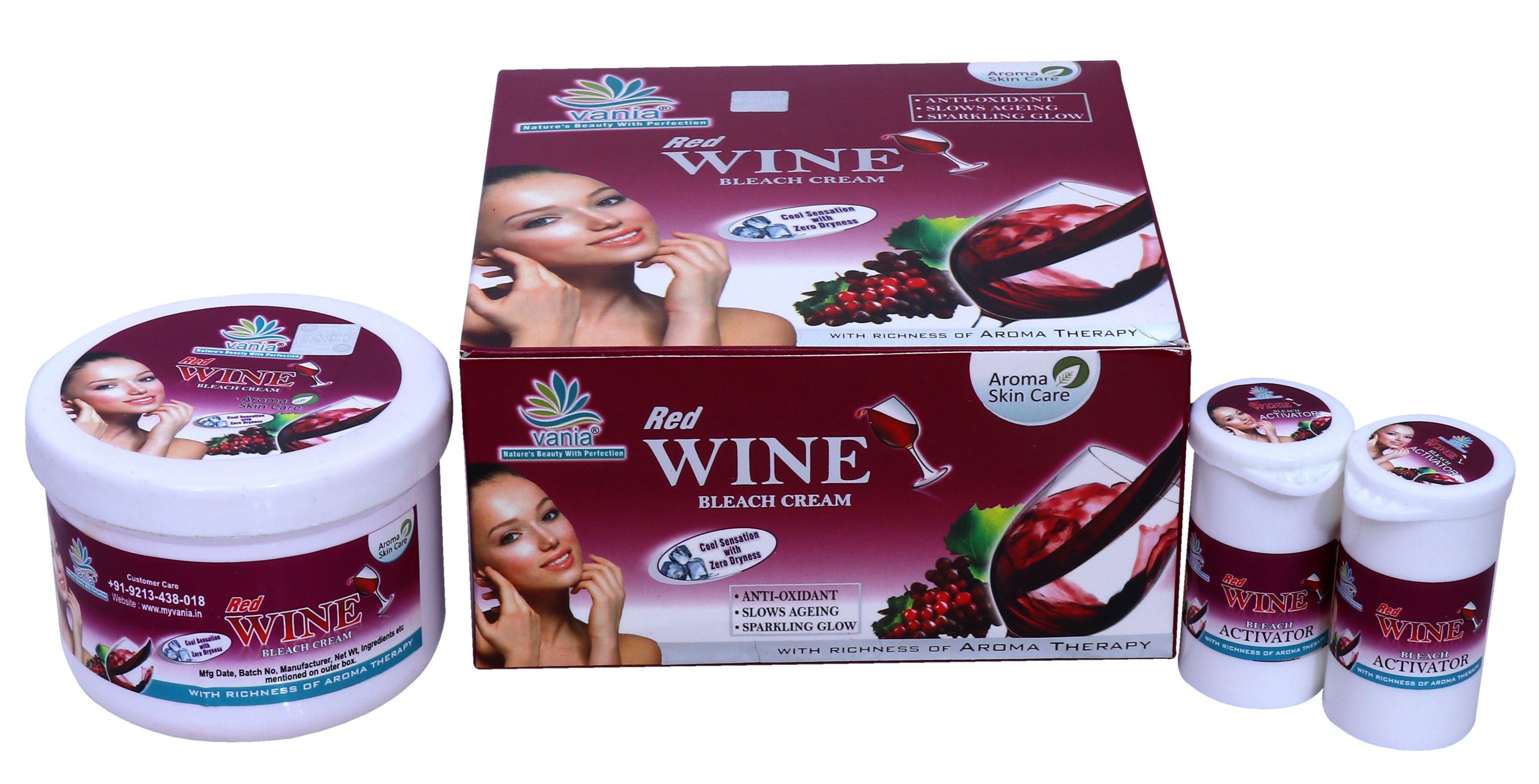 Vania Red Wine Bleach Cream 250g | Cool Sensation | Zero Dryness | Anti-Oxidant | Slows Skin Ageing | Rich Aroma Therapy | Shea Butter | Ready in 30 mins | Youthful Skin