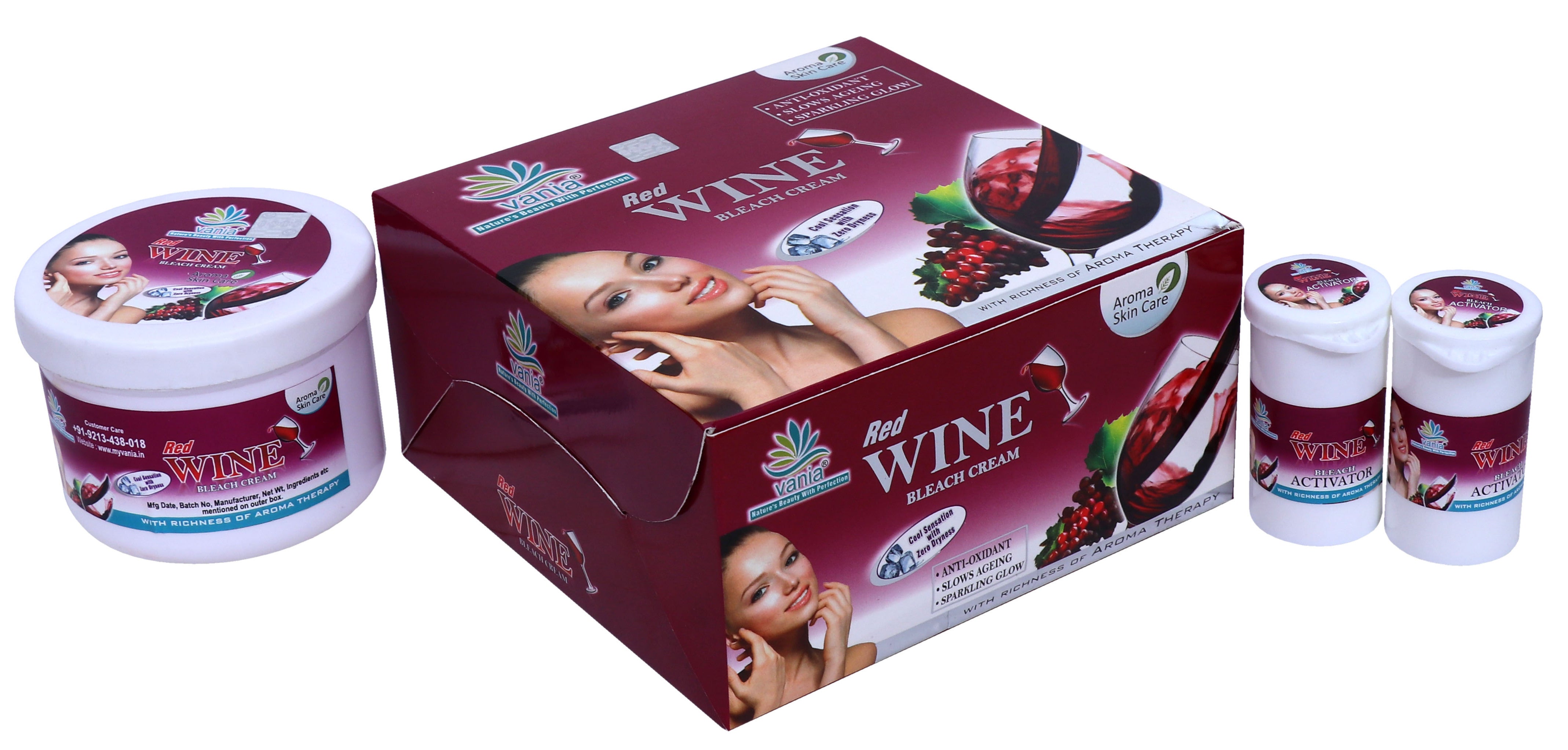 Vania Red Wine Bleach Cream 250g | Cool Sensation | Zero Dryness | Anti-Oxidant | Slows Skin Ageing | Rich Aroma Therapy | Shea Butter | Ready in 30 mins | Youthful Skin