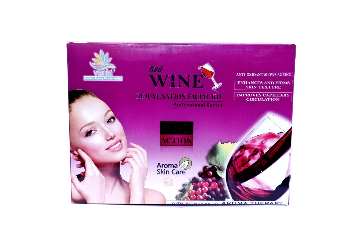 Vania Red Wine Facial Kit 300 GM | For Women & Men | Glowing, Youthful Skin | Slows Skin Aging | Firms Skin Texture | Improves Capillary Circulation | Adds Fairness | Blend Of Aroma Oils | Self & Parlour Use | 6-in-1 Action