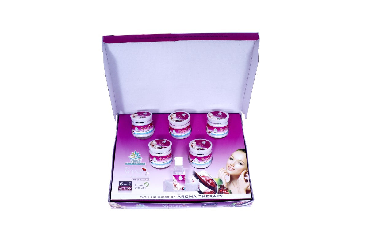Vania Red Wine Facial Kit 300 GM | For Women & Men | Glowing, Youthful Skin | Slows Skin Aging | Firms Skin Texture | Improves Capillary Circulation | Adds Fairness | Blend Of Aroma Oils | Self & Parlour Use | 6-in-1 Action