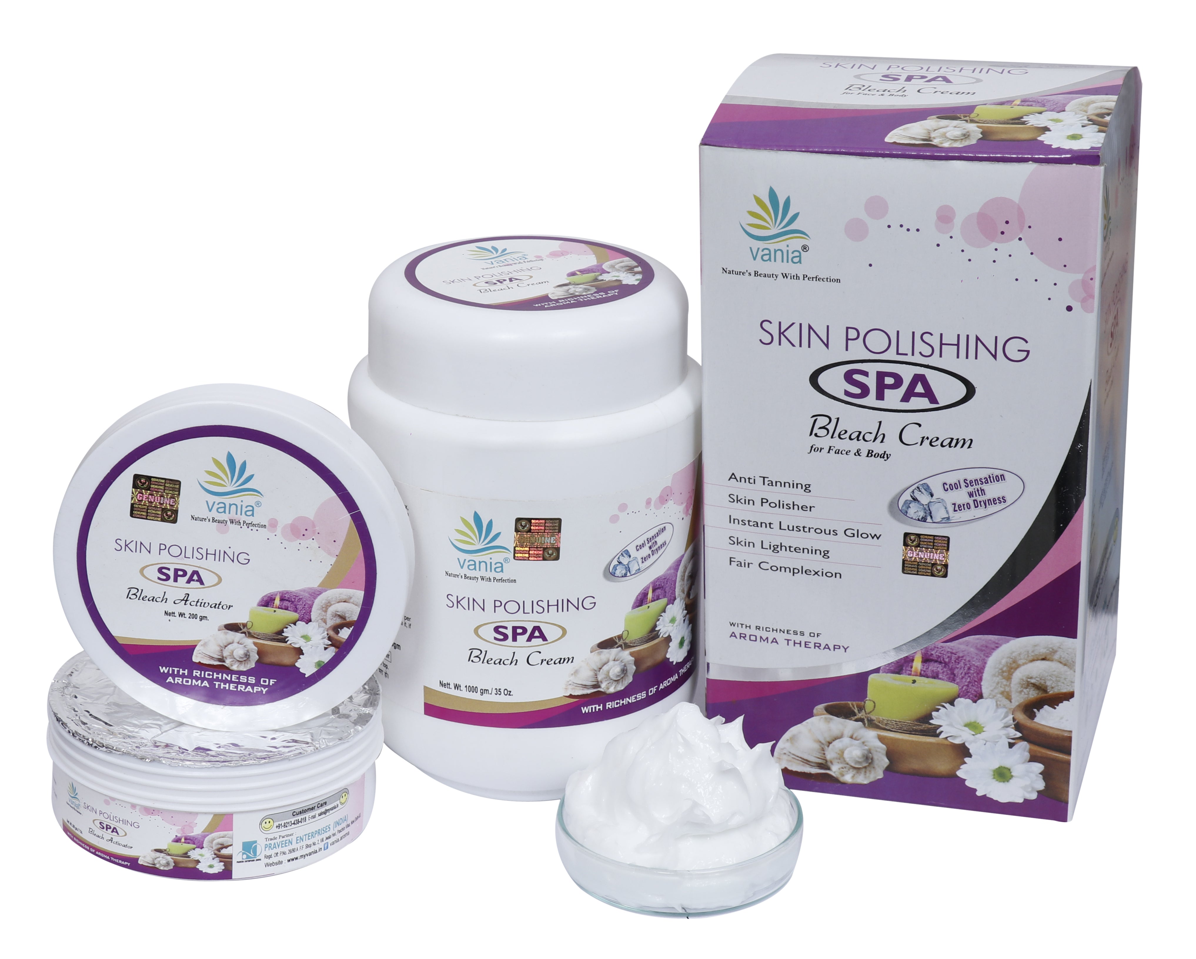 Vania Aroma Spa Bleach Cream 1Kg | Skin Polishing & Whitening | Aroma Therapy Fairness for Women | Cooling Sensation | Zero Dryness | Clearer & Fairer Complexion