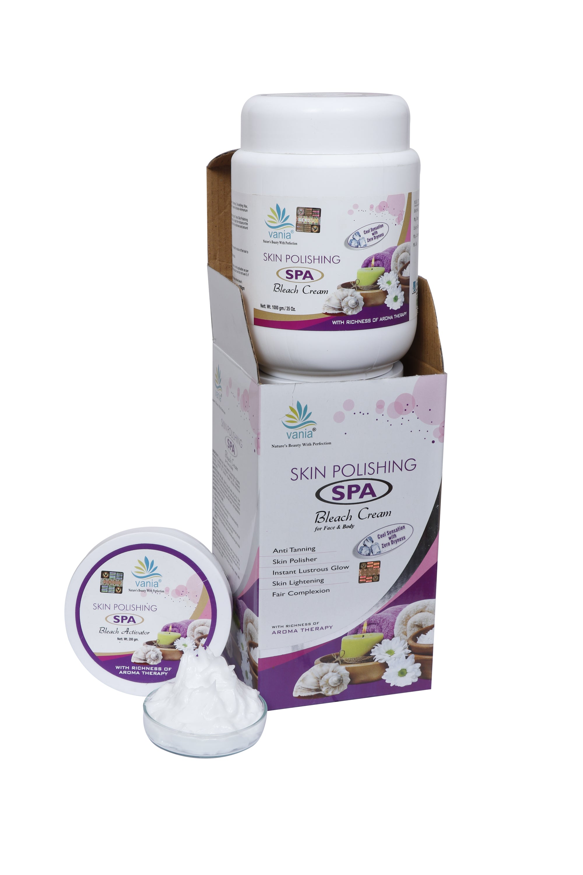 Vania SPA Facial Kit 2000 Gm + 100 ml & Bleach 1000 Gm - Skin Polishing & Whitening with Aroma