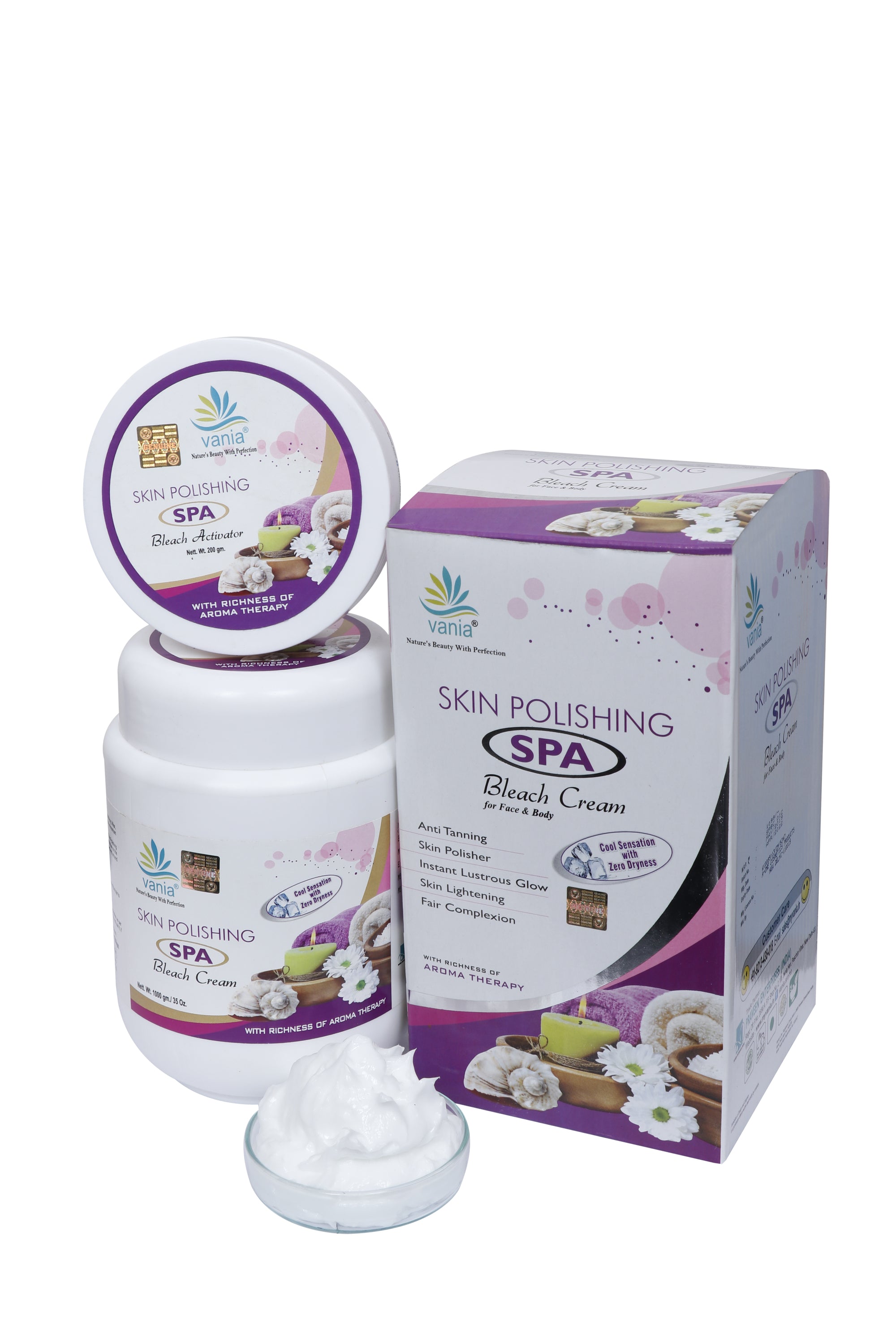 Vania SPA Facial Kit 2000 Gm + 100 ml & Bleach 1000 Gm - Skin Polishing & Whitening with Aroma