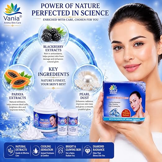 Vania Diamond Bleach Cream 250g | Glow Like Diamonds | Fairness & Cool Bleach | No Tears, Moisturized Skin | Zero Irritation | Fragrance & Aroma Oils | Improves Skin Elasticity