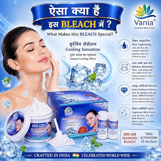 Vania Diamond Bleach Cream 250g | Glow Like Diamonds | Fairness & Cool Bleach | No Tears, Moisturized Skin | Zero Irritation | Fragrance & Aroma Oils | Improves Skin Elasticity