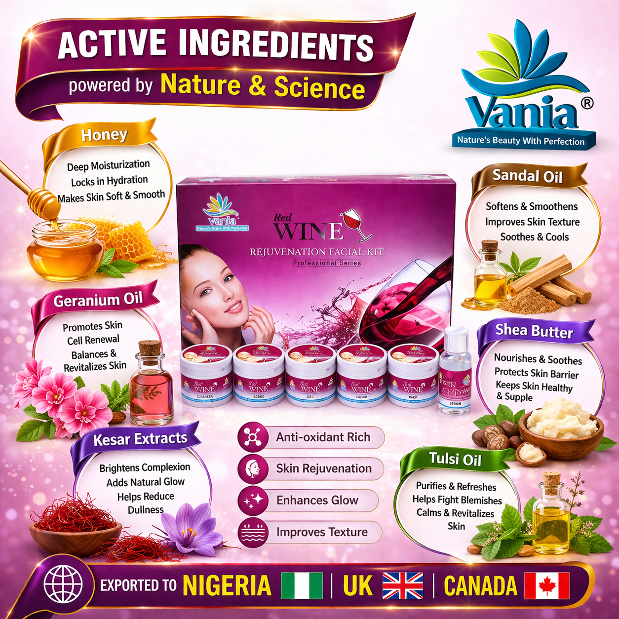 Vania Red Wine Kit 300Gm & Red Wine Bleach 250Gm | Aroma Skin Care | Anti-Ageing | Enhances, Smoothens, Tones | Hydrates, Radiates, Nourishes | Firms Skin | Cleans Pores | Improved Elasticity