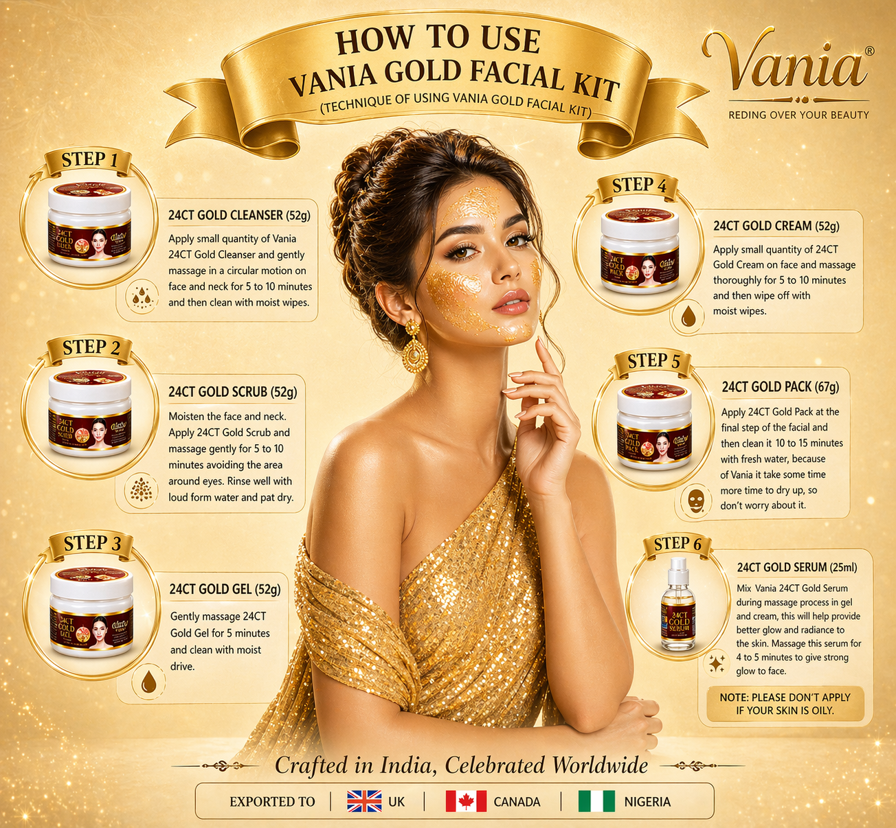 Vania Gold Facial Kit 300g | Radiant All-Day Glow | Unisex Aroma Skin Care | Like Gold | Vania Pearl Bleach Cream 250g | Party Bleach for Men & Women | Rich Fairness | Remove Dark Spots
