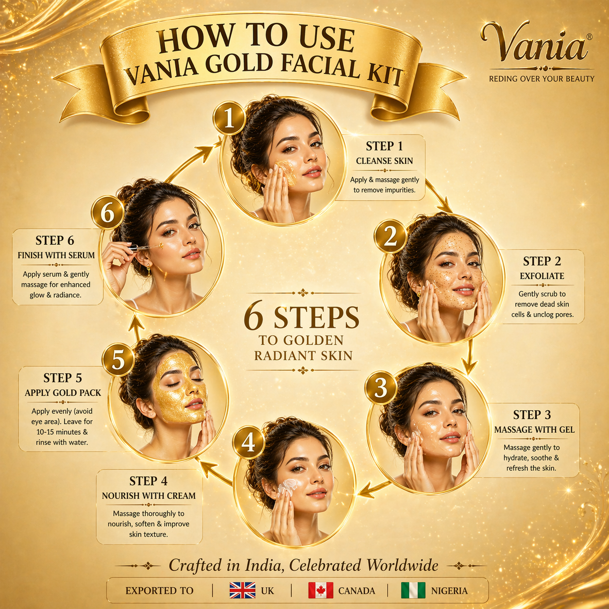 Vania Gold Facial Kit 300g | Radiant All-Day Glow | Unisex Aroma Skin Care | Like Gold | Vania Pearl Bleach Cream 250g | Party Bleach for Men & Women | Rich Fairness | Remove Dark Spots