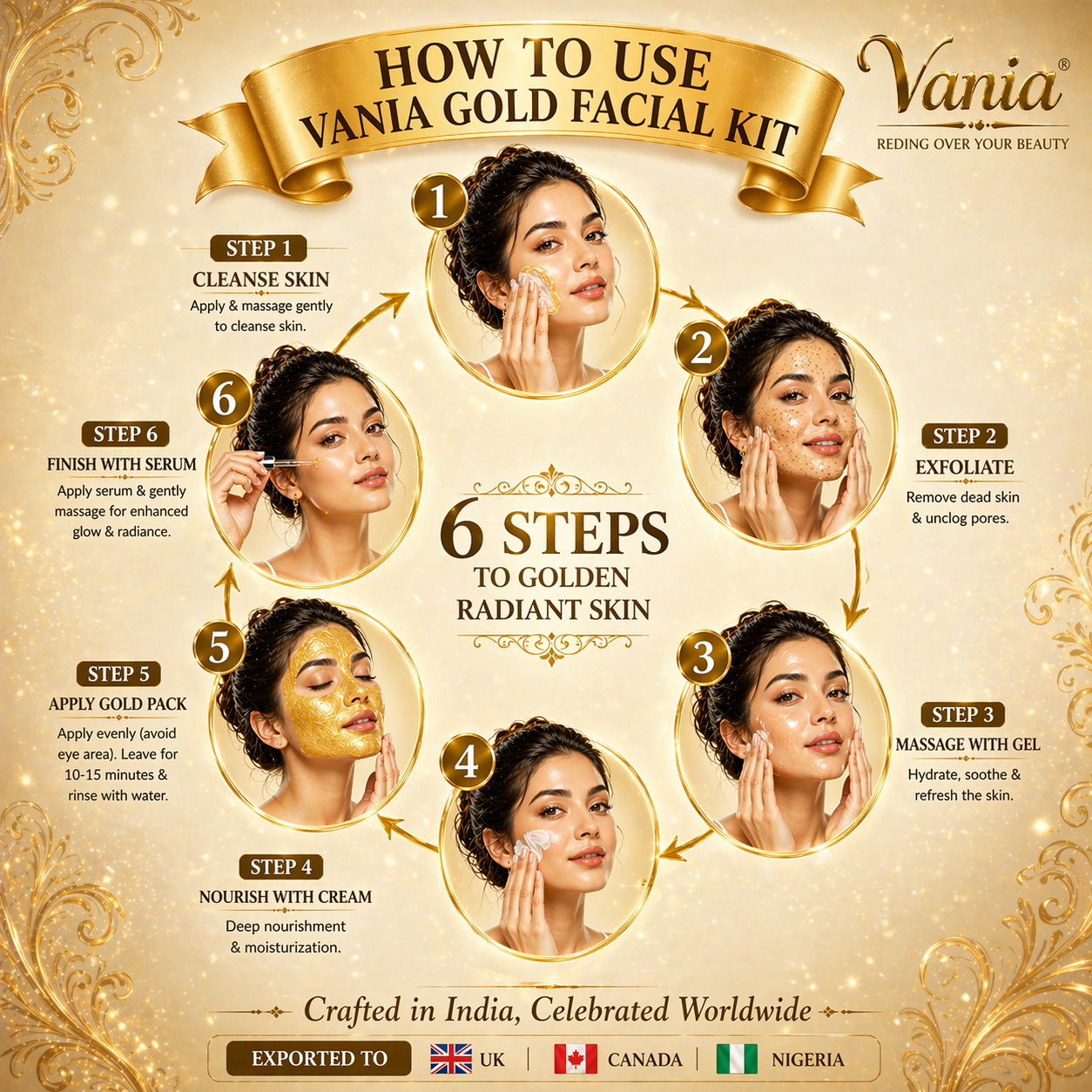 Vania Gold Facial Kit 300g | Radiant All-Day Glow | Unisex Aroma Skin Care | Like Gold | Vania Pearl Bleach Cream 250g | Party Bleach for Men & Women | Rich Fairness | Remove Dark Spots