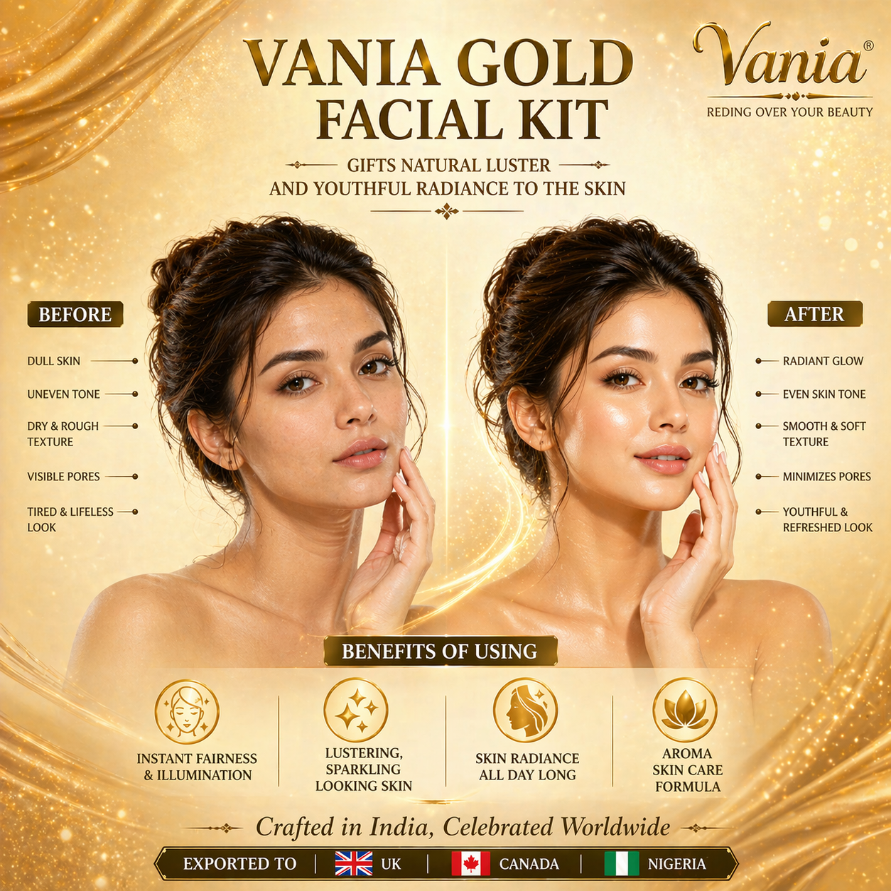 Vania Gold Facial Kit 300G + Diamond Bleach Cream Activator 250G (2-Item Set) - Nature's Gold Facial Kit & Diamond Bleach Cream for Face