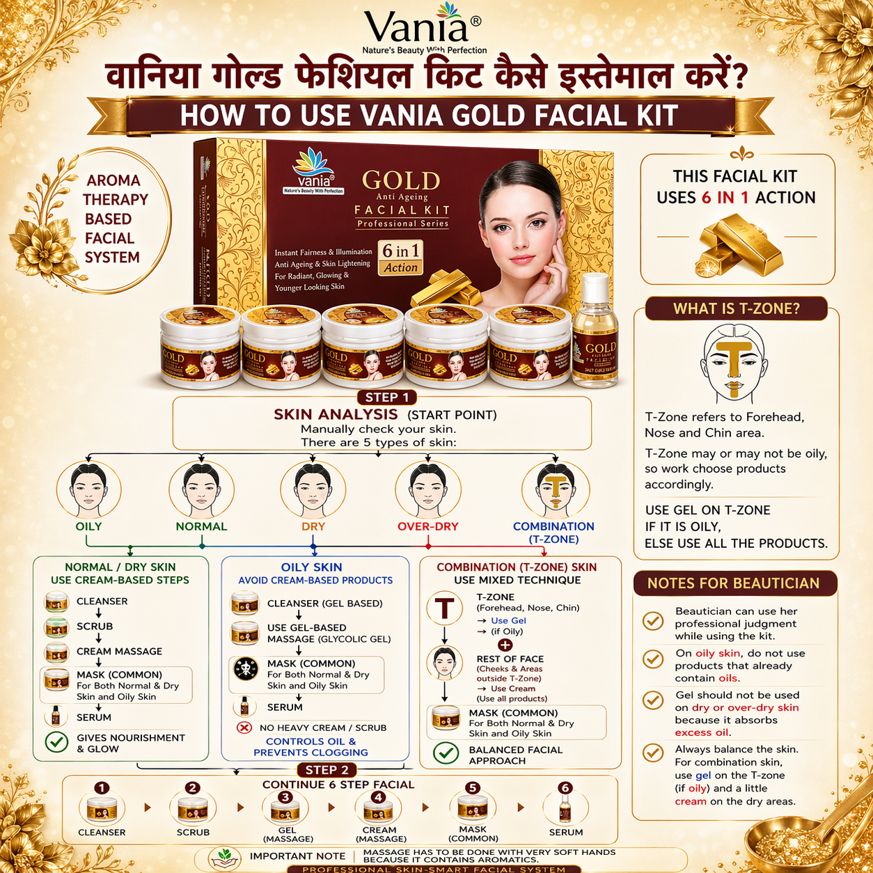 Vania Gold Facial Kit 300G + Diamond Bleach Cream Activator 250G (2-Item Set) - Nature's Gold Facial Kit & Diamond Bleach Cream for Face