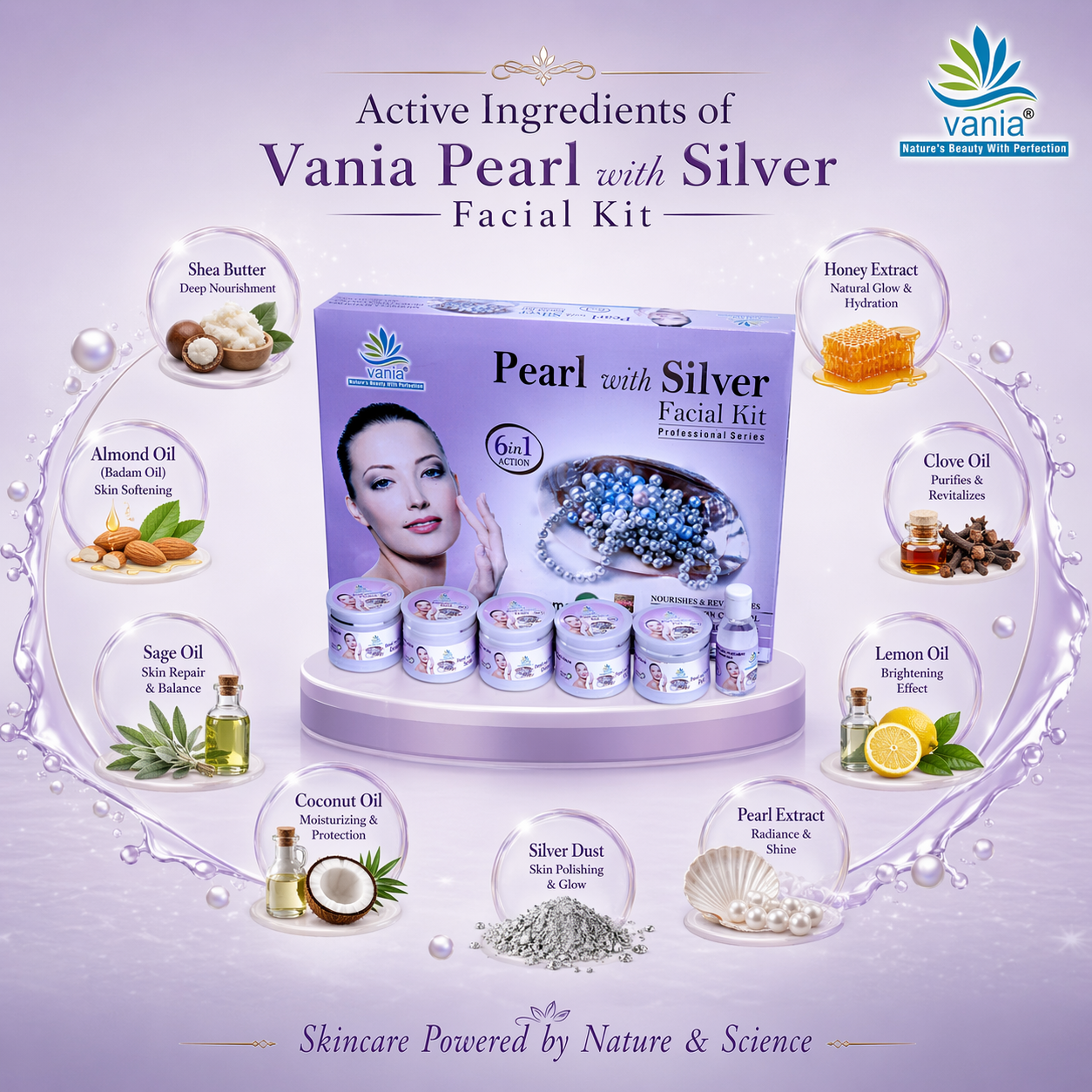Vania Pearl & Silver Facial Kit 300g | Professional Fairness Fruit Facial | For Women & Men | Glowing, Whitening & Brightening | Lessen Pigmentation | Nourish & Revitalize | Aroma Oils Blend | For Self & Parlour Use