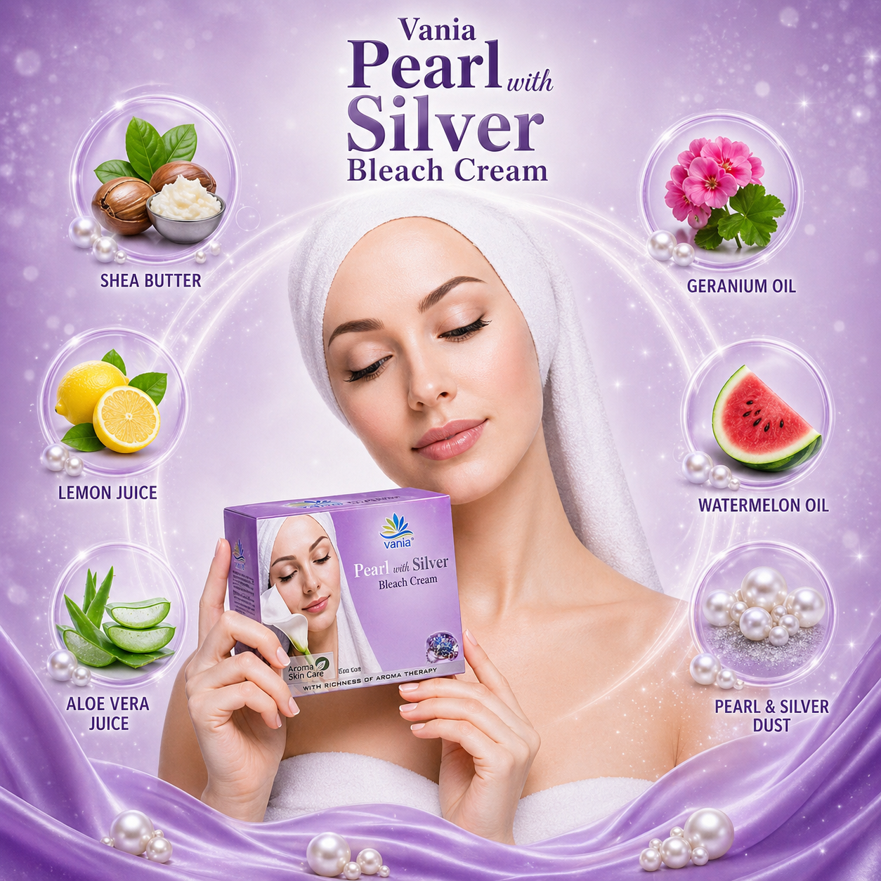 Vania Pearl & Silver Bleach Cream 250 Gm | Unisex | Cool Moisturizing | Aroma Skin Care | Party & Parlour Use | Rich Fairness | Face Beauty Care | Pigmentation Control | Removes Dark Spots | Quality Activator