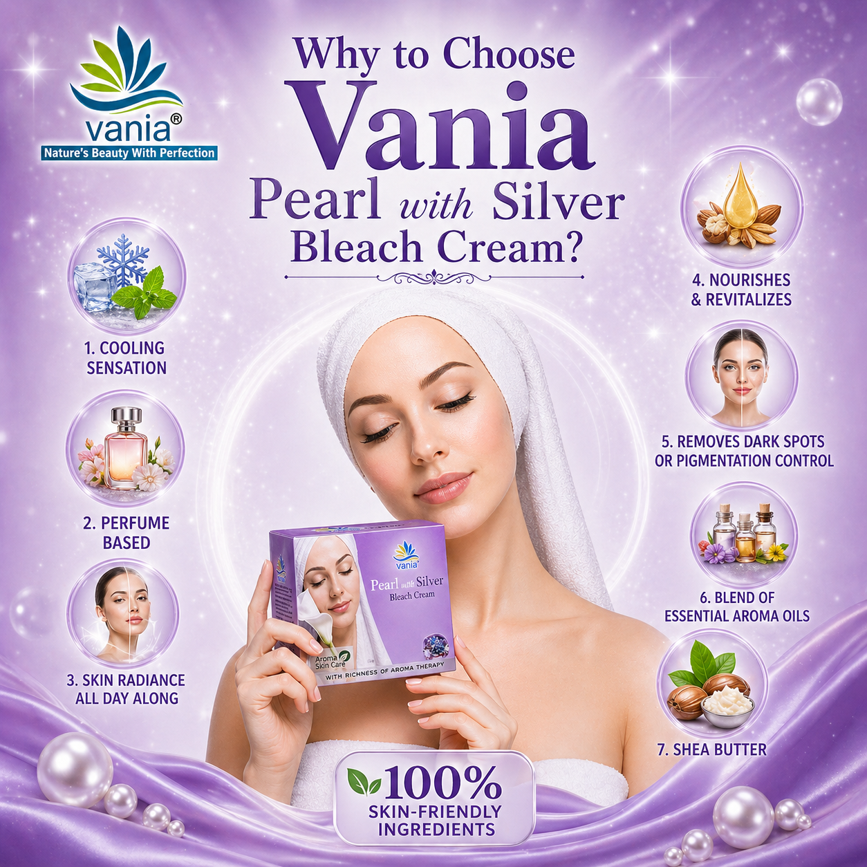Vania Pearl & Silver Bleach Cream 250 Gm | Unisex | Cool Moisturizing | Aroma Skin Care | Party & Parlour Use | Rich Fairness | Face Beauty Care | Pigmentation Control | Removes Dark Spots | Quality Activator