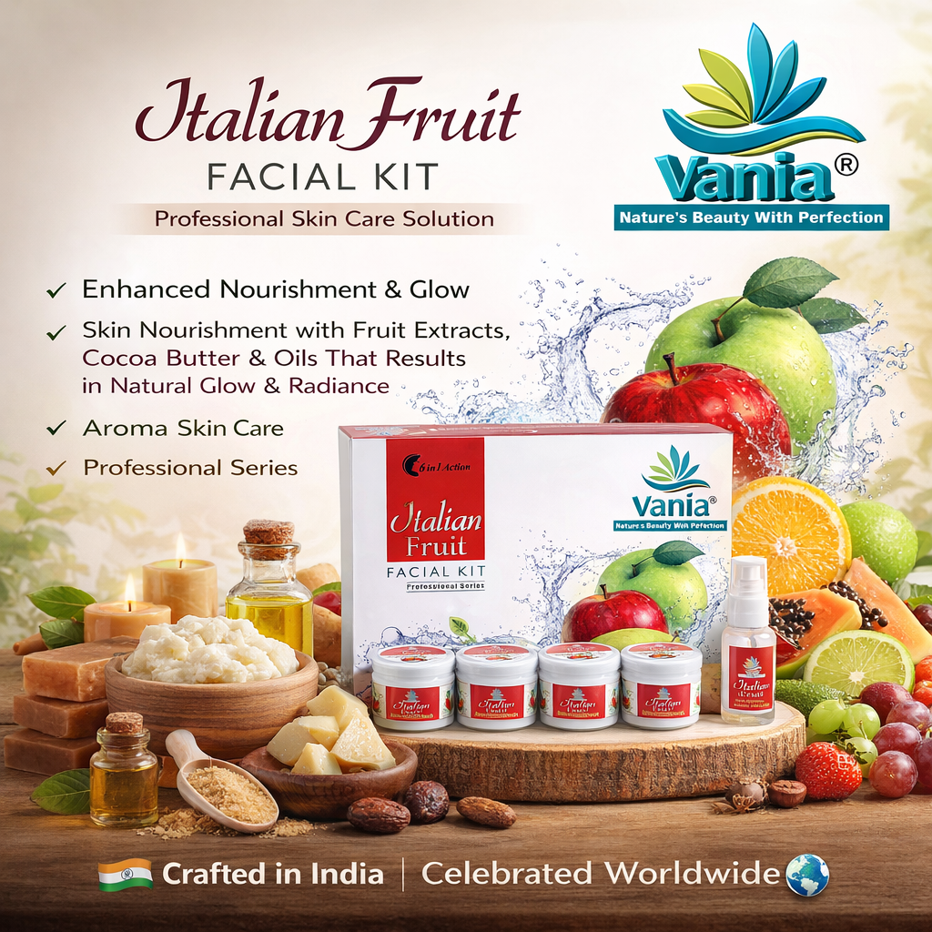 Vania Italian Fruit Facial Kit 300 Gm | Unisex | Natural Glow & Growth | Aroma Care | 6in1 Action | Shea, Honey, Fruit Extracts, Jojoba & Geranium | Face Beauty