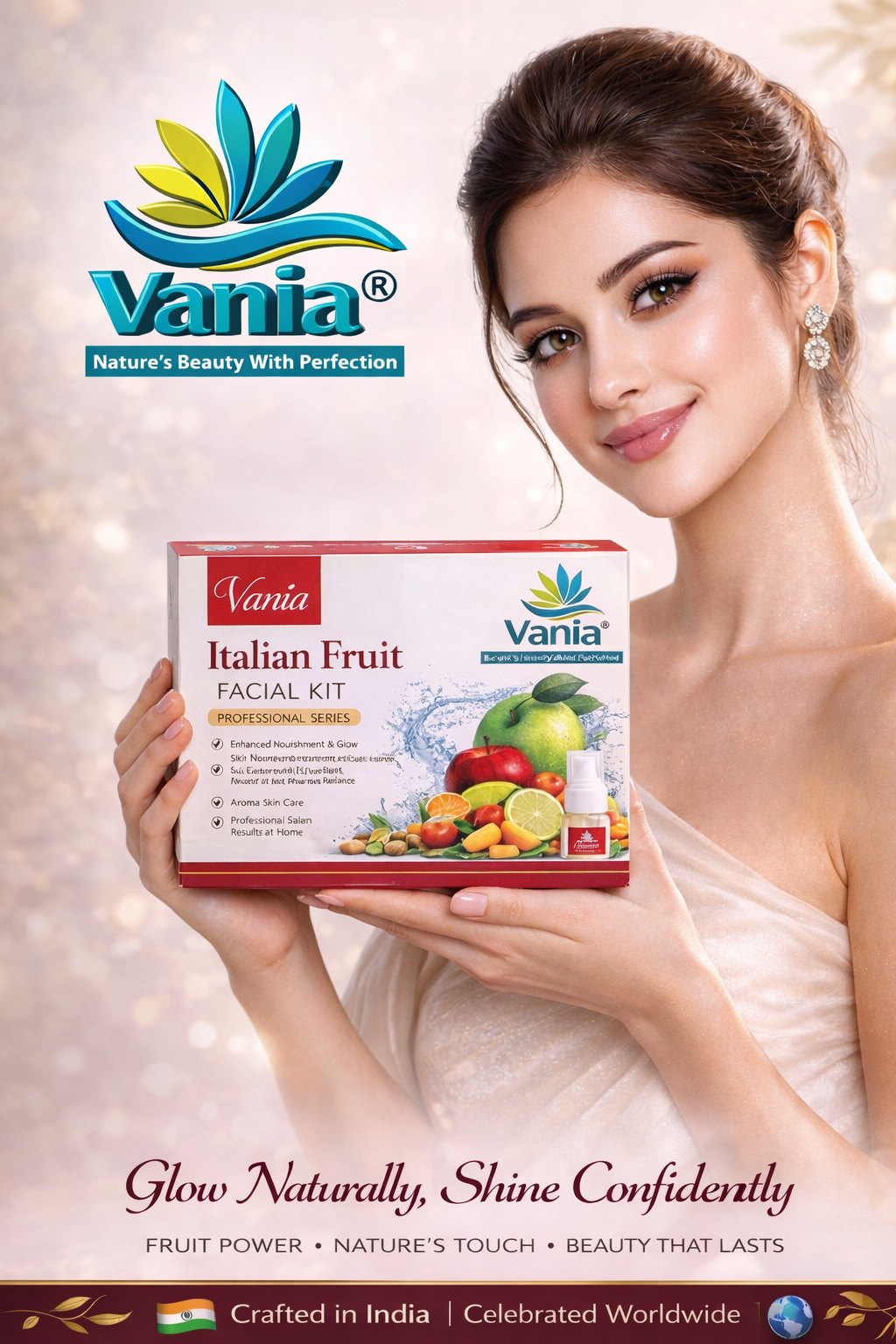Vania Italian Fruit Facial Kit 300 Gm | Unisex | Natural Glow & Growth | Aroma Care | 6in1 Action | Shea, Honey, Fruit Extracts, Jojoba & Geranium | Face Beauty
