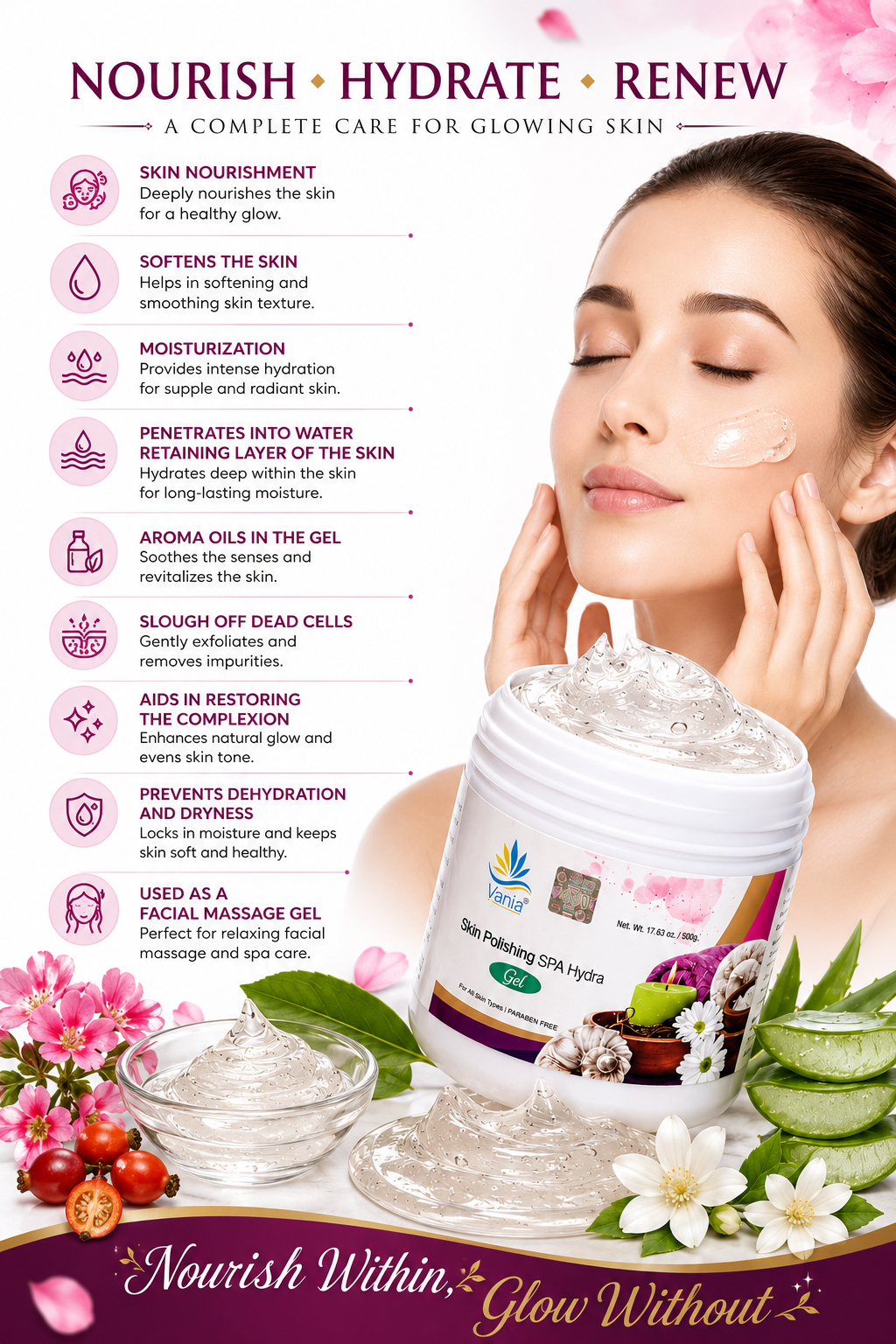 Vania Aloe Vera Skin Polishing SPA Hydra Gel 500 Gm | Nourishing & Rejuvenating | Removes Dead Cells, Black & White Heads, and Dryness | Infused with Aroma Oils