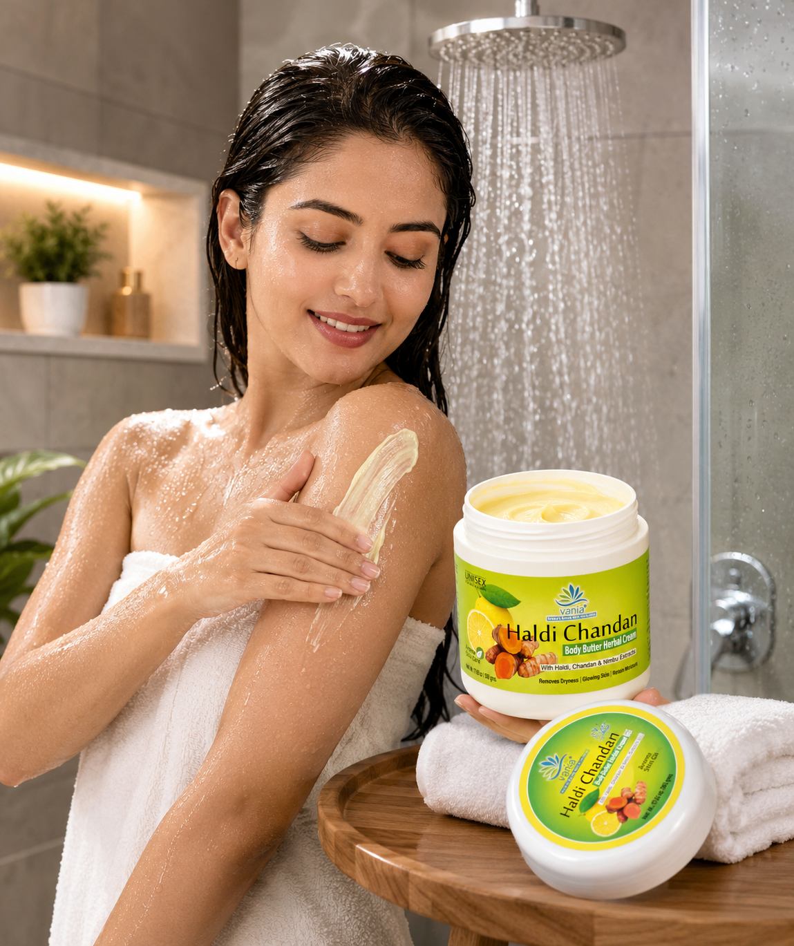 Vania Haldi Chandan Body Butter Herbal Cream 500Gm | UNISEX Massage | Cool Antioxidant | Nourishing Moisturiser | Rich Glow | Silky Skin | Tightening | Reduces Blemishes, Scars & Tan