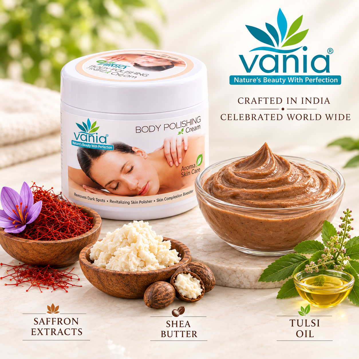 Vania Body Polishing Cream 500 Gm | Natural Blend of Essential Oils & Herbal Extracts | Clears Dead Skin | Moisturizes & Polishes Skin | Geranium Oil for Clear, Smooth & Radiant Complexion | Reduces Sun Tan & Age Spots