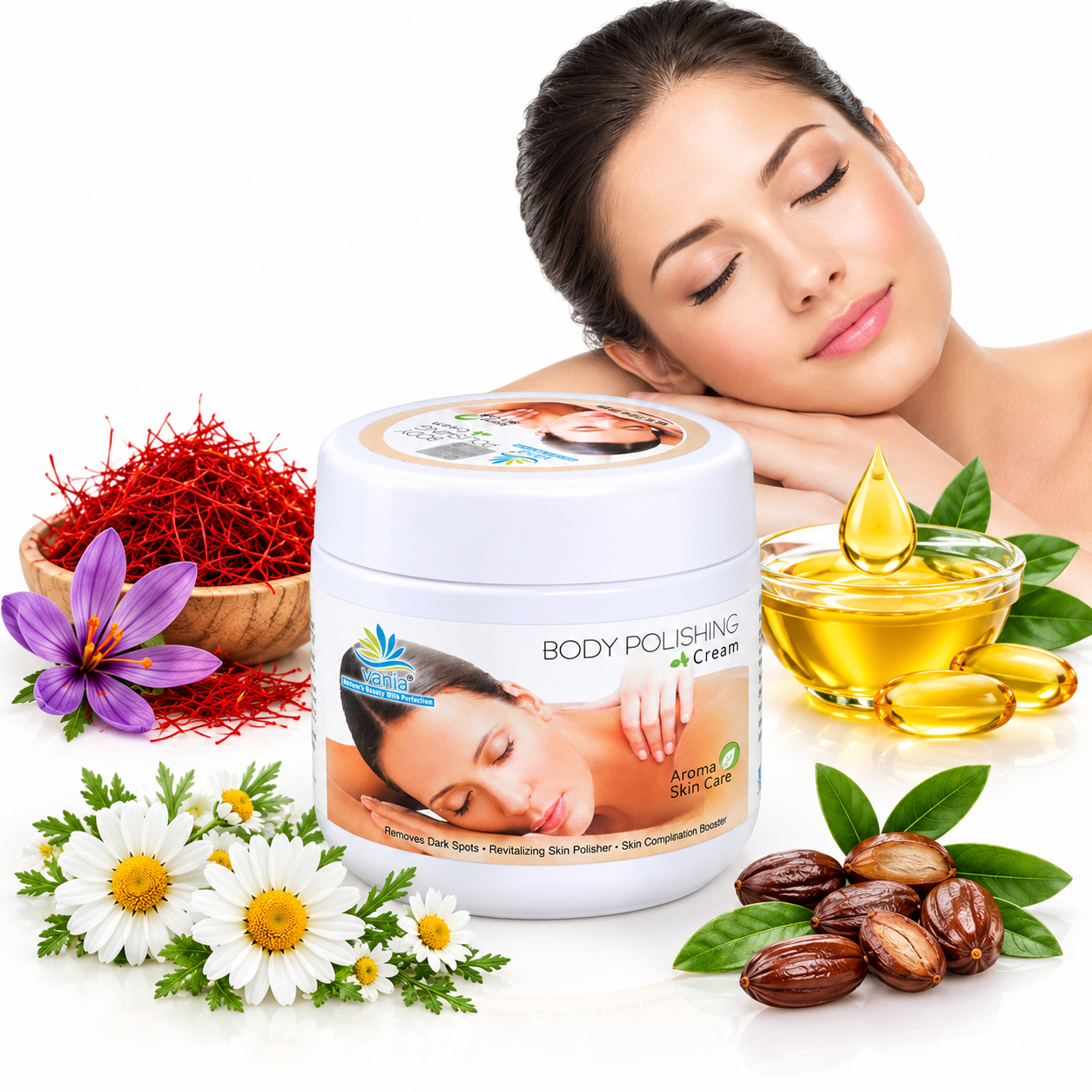 Vania Body Polishing Cream 500 Gm | Natural Blend of Essential Oils & Herbal Extracts | Clears Dead Skin | Moisturizes & Polishes Skin | Geranium Oil for Clear, Smooth & Radiant Complexion | Reduces Sun Tan & Age Spots