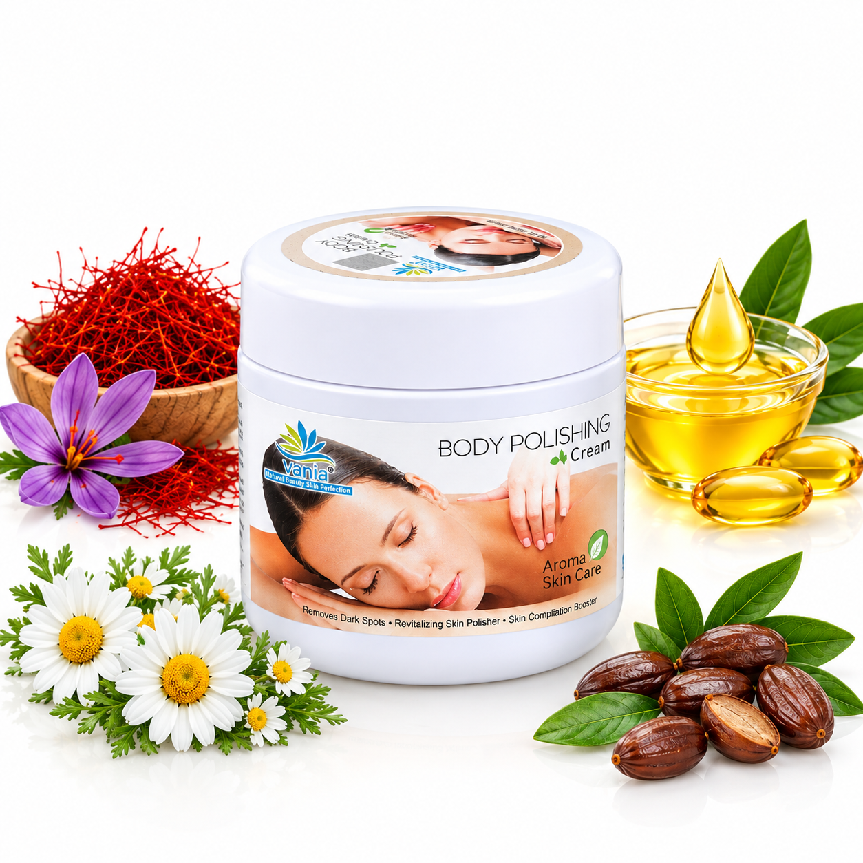 Vania Body Polishing Cream 500 Gm | Natural Blend of Essential Oils & Herbal Extracts | Clears Dead Skin | Moisturizes & Polishes Skin | Geranium Oil for Clear, Smooth & Radiant Complexion | Reduces Sun Tan & Age Spots