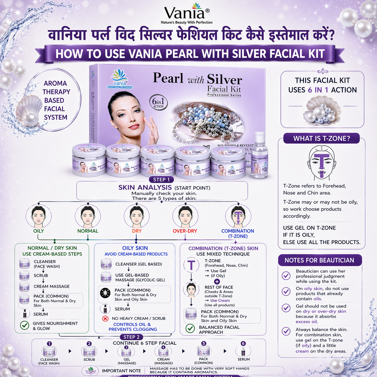 Vania Pearl & Silver Facial Kit 300g | Professional Fairness Fruit Facial | For Women & Men | Glowing, Whitening & Brightening | Lessen Pigmentation | Nourish & Revitalize | Aroma Oils Blend | For Self & Parlour Use
