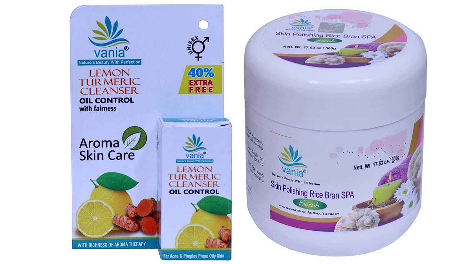 Vania Rice Spa Skin Polish Scrub 500g & Lemon Turmeric Cleanser 35g - –  Vania Beauty Store ( India )