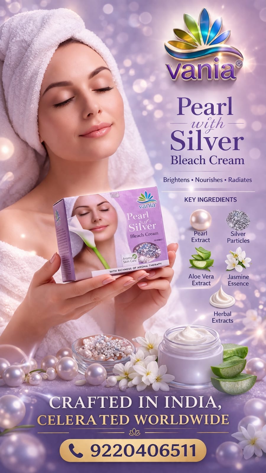 Vania Pearl & Silver Bleach Cream 250 Gm | Unisex | Cool Moisturizing | Aroma Skin Care | Party & Parlour Use | Rich Fairness | Face Beauty Care | Pigmentation Control | Removes Dark Spots | Quality Activator