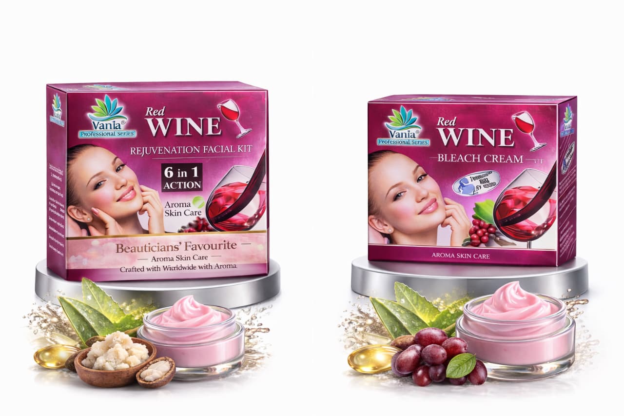 Vania Red Wine Kit 300Gm & Red Wine Bleach 250Gm | Aroma Skin Care | Anti-Ageing | Enhances, Smoothens, Tones | Hydrates, Radiates, Nourishes | Firms Skin | Cleans Pores | Improved Elasticity