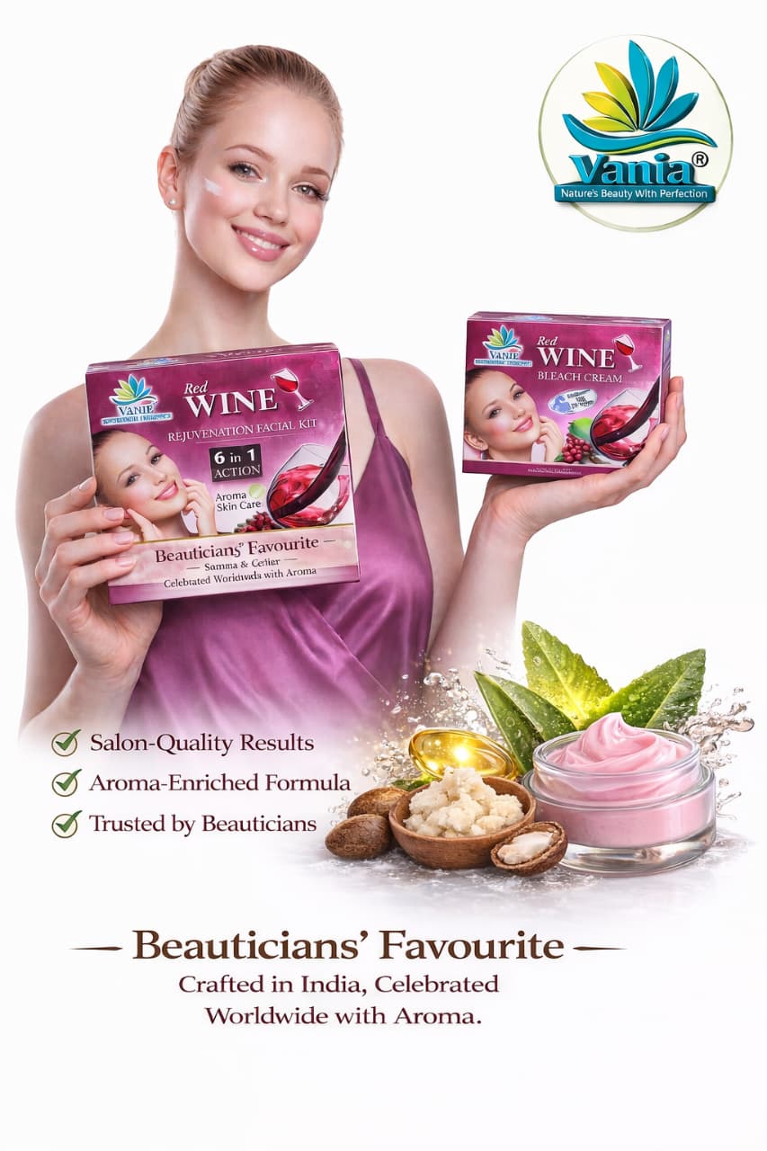Vania Red Wine Kit 300Gm & Red Wine Bleach 250Gm | Aroma Skin Care | Anti-Ageing | Enhances, Smoothens, Tones | Hydrates, Radiates, Nourishes | Firms Skin | Cleans Pores | Improved Elasticity