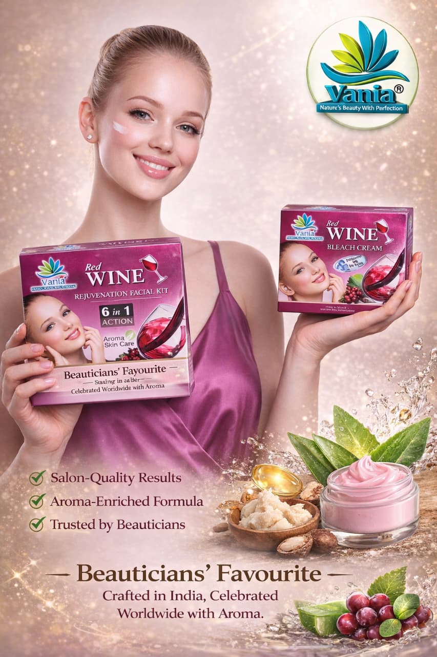 Vania Red Wine Kit 300Gm & Red Wine Bleach 250Gm | Aroma Skin Care | Anti-Ageing | Enhances, Smoothens, Tones | Hydrates, Radiates, Nourishes | Firms Skin | Cleans Pores | Improved Elasticity