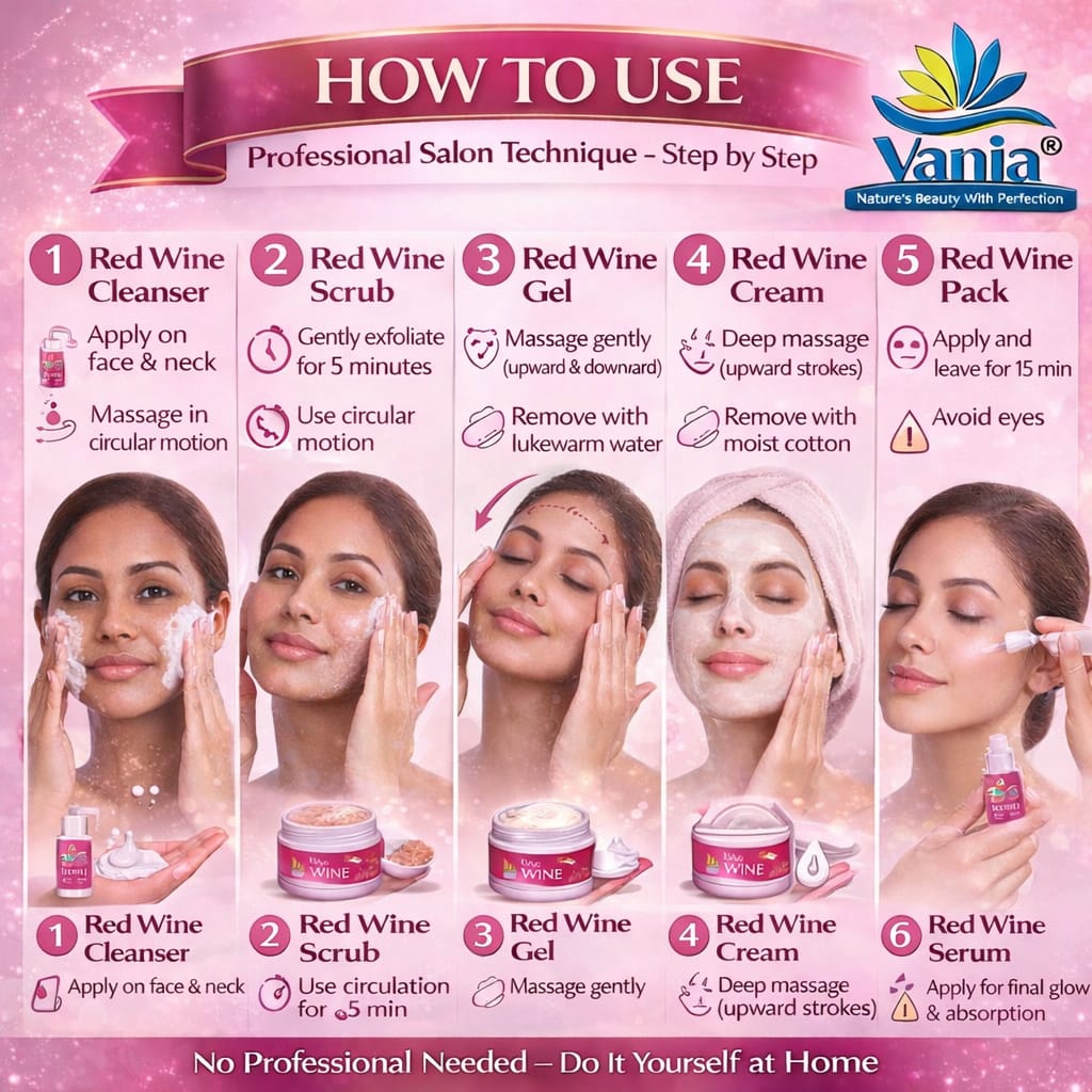 Vania Red Wine Kit 300Gm & Red Wine Bleach 250Gm | Aroma Skin Care | Anti-Ageing | Enhances, Smoothens, Tones | Hydrates, Radiates, Nourishes | Firms Skin | Cleans Pores | Improved Elasticity