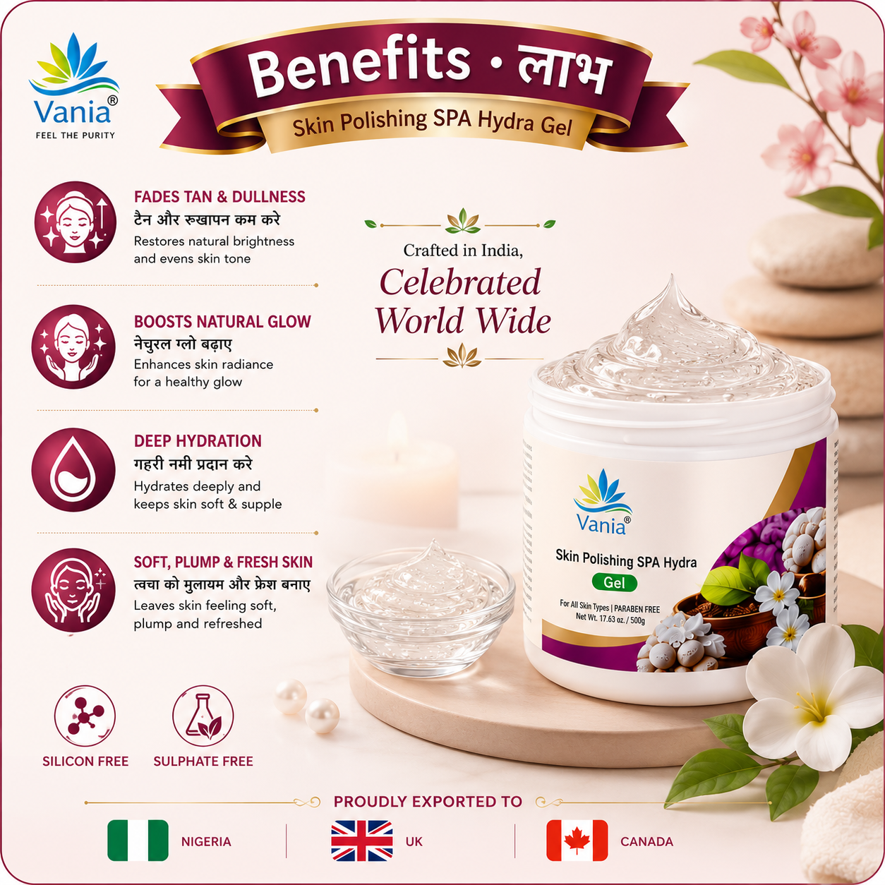 Vania Aloe Vera Skin Polishing SPA Hydra Gel 500 Gm | Nourishing & Rejuvenating | Removes Dead Cells, Black & White Heads, and Dryness | Infused with Aroma Oils