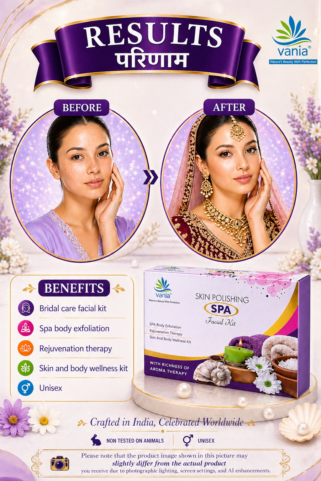 Vania Skin Polishing Aroma Facial Kit for Women & Men | 2000 Gm + 100 Ml | SPA Skin Care | Self & Parlour Use | Pre Bridals | Face & Body | Tip to Toe Beauty l Dashing Glow with Tulsi & Geranium Oil